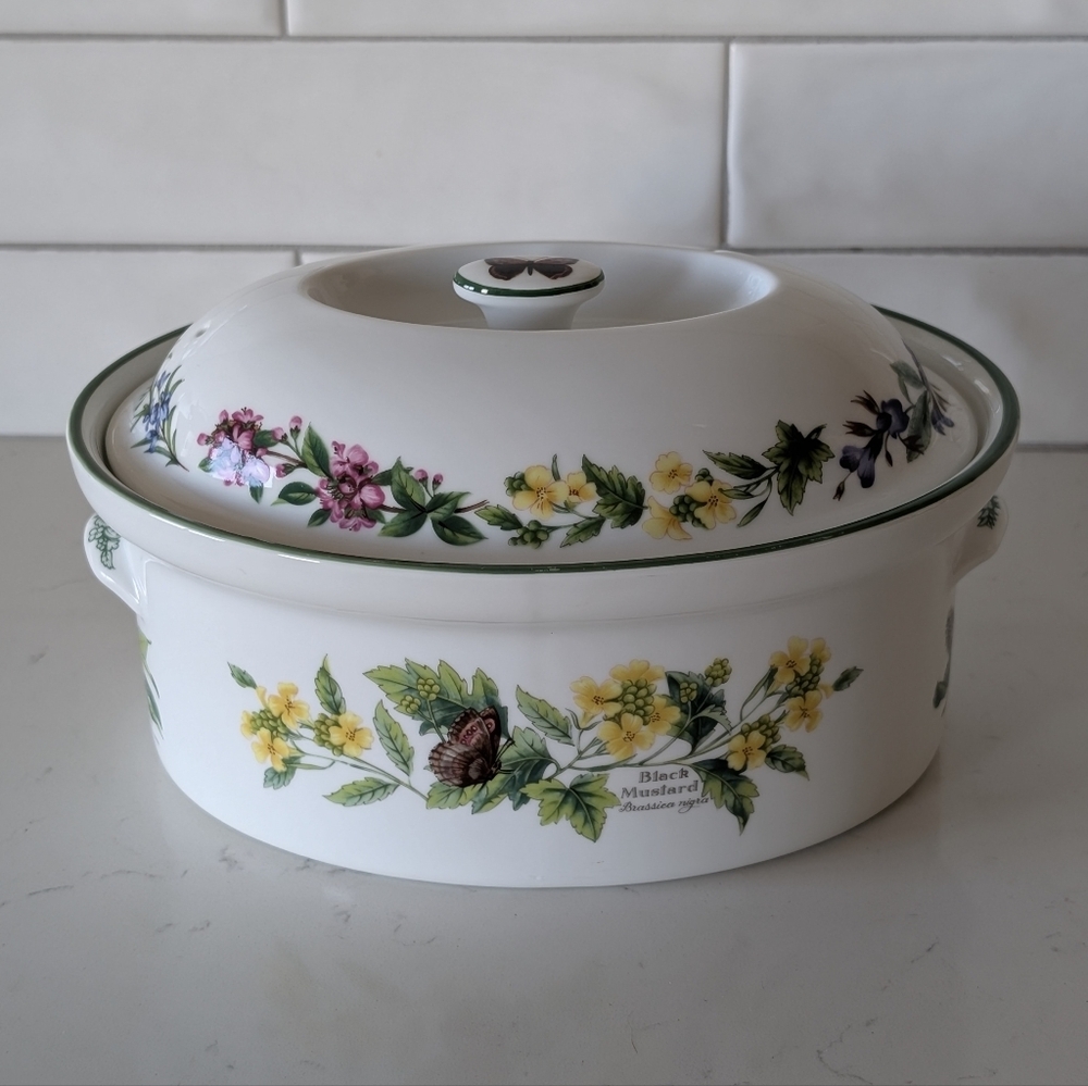 Royal Worcester Herbs Porcelain Medium Tureen Covered Dish Casserole 10"X7.5"X4"
